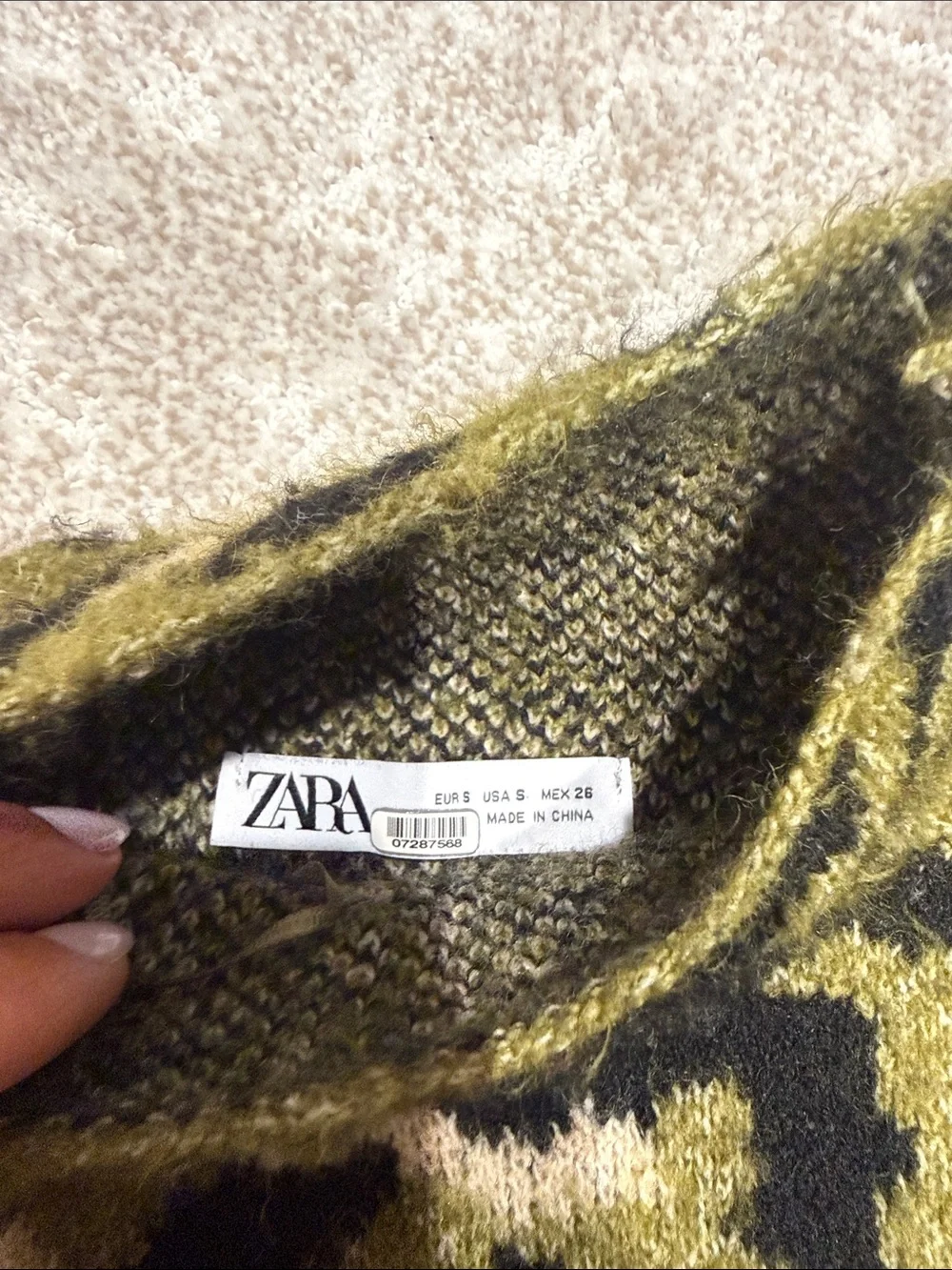 Zara Olive Green & Black Leopard Turtleneck Sweater